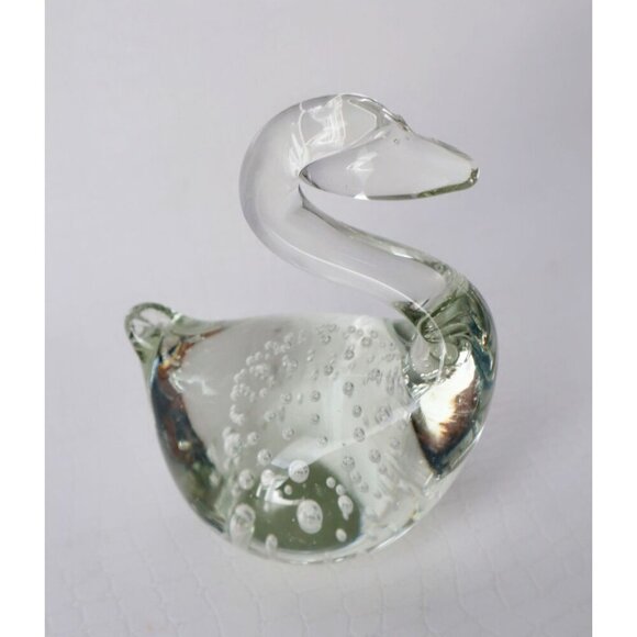 Vintage Murano Glass Swan Suspended Controlled Bubbles Paperweight Figurine Bird - Picture 4 of 4
